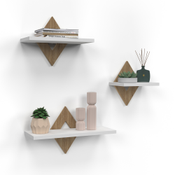 Lot de 3 étagères murales IRIS hêtre et blanc