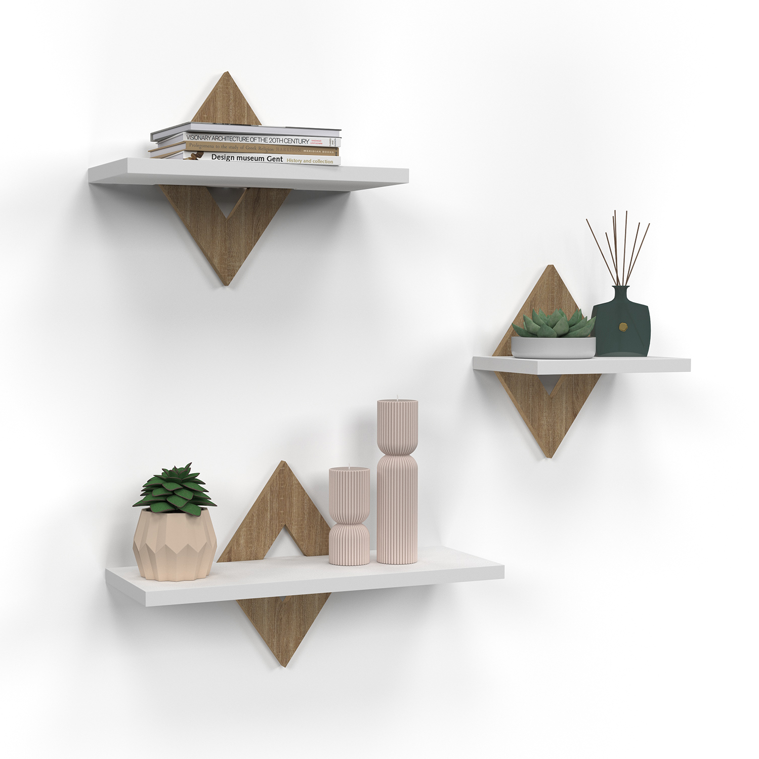 Lot de 3 étagères murales couleur hêtre et blanc