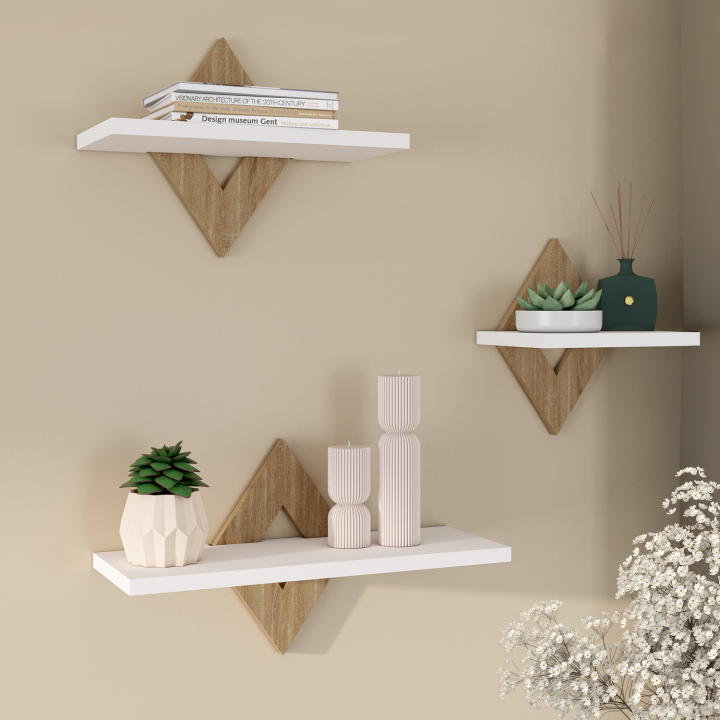 Lot de 3 étagères murales IRIS hêtre et blanc
