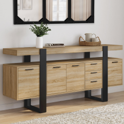 16595 - Credenza XXL 180 cm 4 ante 3 cassetti Buffet 180 cm PHOENIX XXL 4 portes avec 2 tiroirs bois et noir