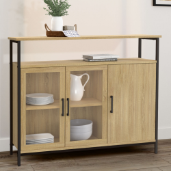 16598 - Credenza industriale con 2 ante in vetro e armadietti 100 cm Buffet 100 cm DETROIT 2 portes vitrine avec placards design industriel