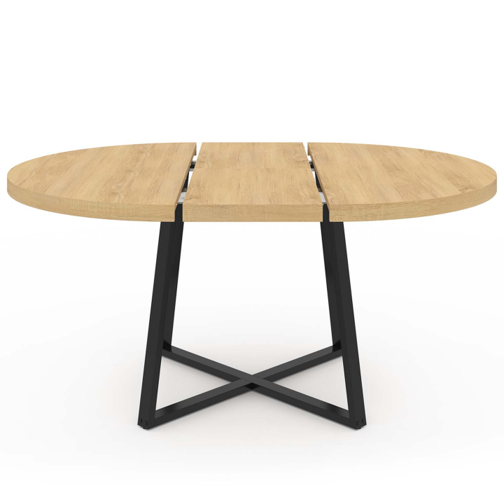 Table à manger extensible ronde SELMA 6-8 personnes bois et noir 120-160 cm Table à manger extensible ronde SELMA 6-8 personnes bois et noir 120-160 cm