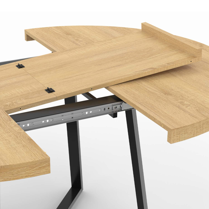Table à manger extensible ronde SELMA 6-8 personnes bois et noir 120-160 cm Table à manger extensible ronde SELMA 6-8 personnes bois et noir 120-160 cm