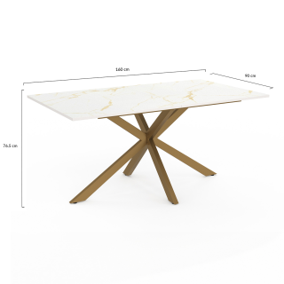 Table à Manger Alix 110cm Effet Marbre Blanc Et Pied Araignée Noir - Pour 6 Personnes