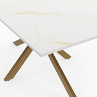 Mesa De Comedor Rectangular Alaska: Para 8 Personas, Efecto Mármol Blanco Y Pie De Metal, 160x90 Cm
