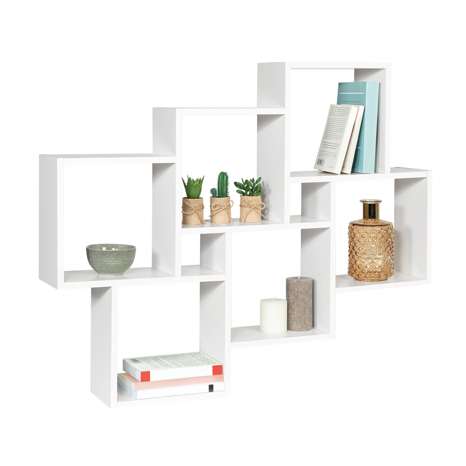 Étagère blanche murale avec 8 cubes