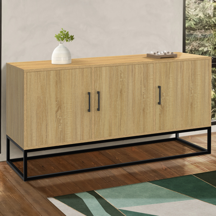 Buffet bas 113 cm DETROIT 3 portes bois et noir design industriel Buffet bas 113 cm DETROIT 3 portes bois et noir design industriel