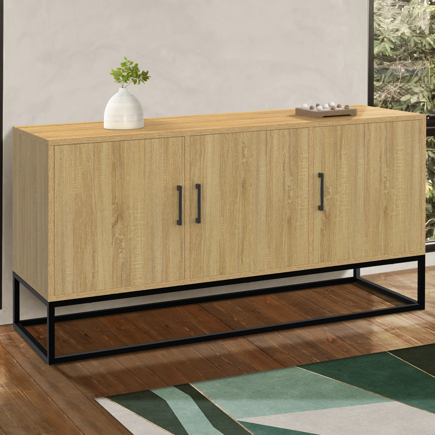 Buffet bas industriel bois et noir