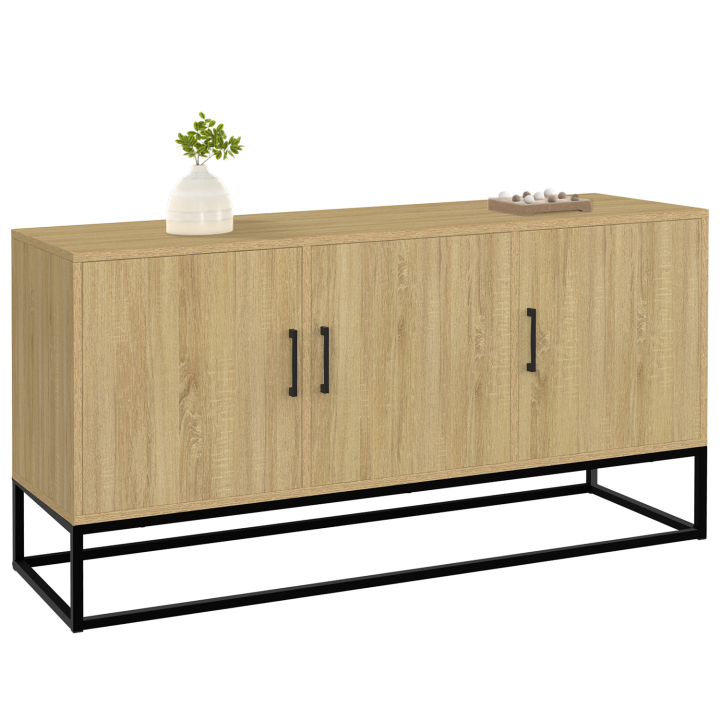 Buffet bas 113 cm DETROIT 3 portes bois et noir design industriel Buffet bas 113 cm DETROIT 3 portes bois et noir design industriel