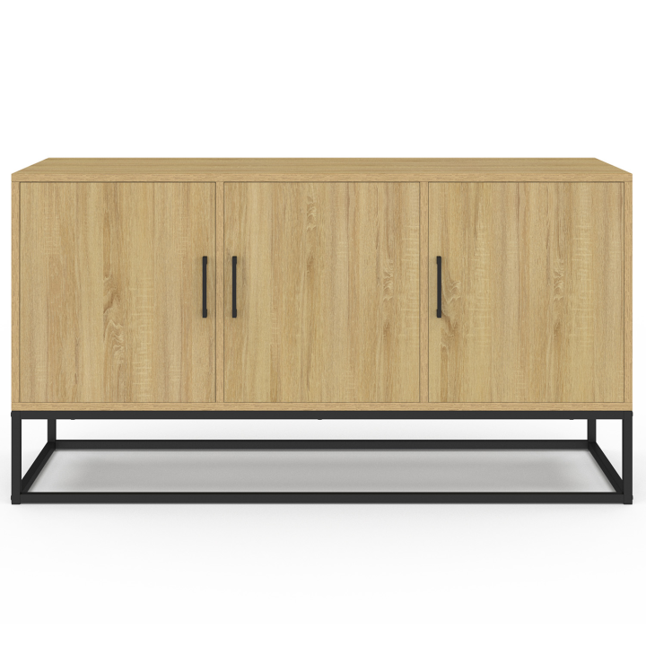 Buffet bas 113 cm DETROIT 3 portes bois et noir design industriel Buffet bas 113 cm DETROIT 3 portes bois et noir design industriel