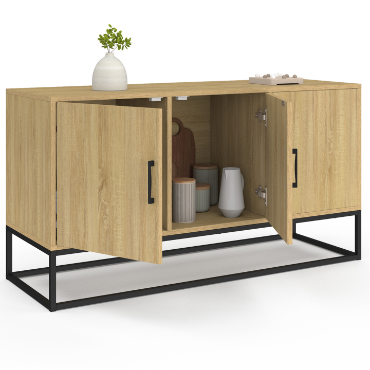 Buffet bas 113 cm DETROIT 3 portes bois et noir design industriel Buffet bas 113 cm DETROIT 3 portes bois et noir design industriel