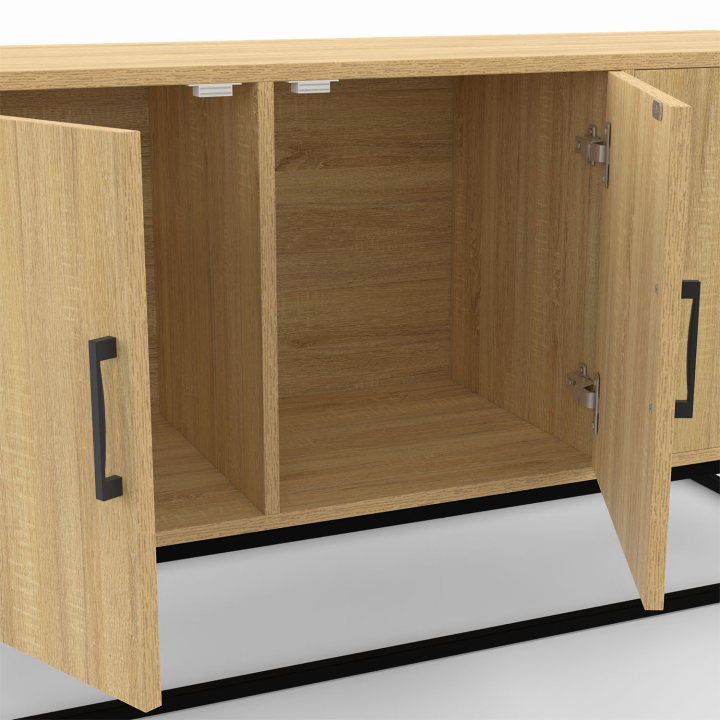 Buffet bas 113 cm DETROIT 3 portes bois et noir design industriel Buffet bas 113 cm DETROIT 3 portes bois et noir design industriel
