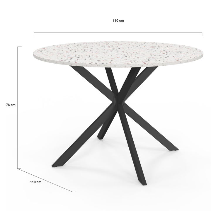 Table à manger ronde ALIX 4-6 personnes pied araignée noir plateau terrazzo SIMONE 110 cm Table à manger ronde ALIX 4-6 personnes pied araignée noir plateau terrazzo SIMONE 110 cm