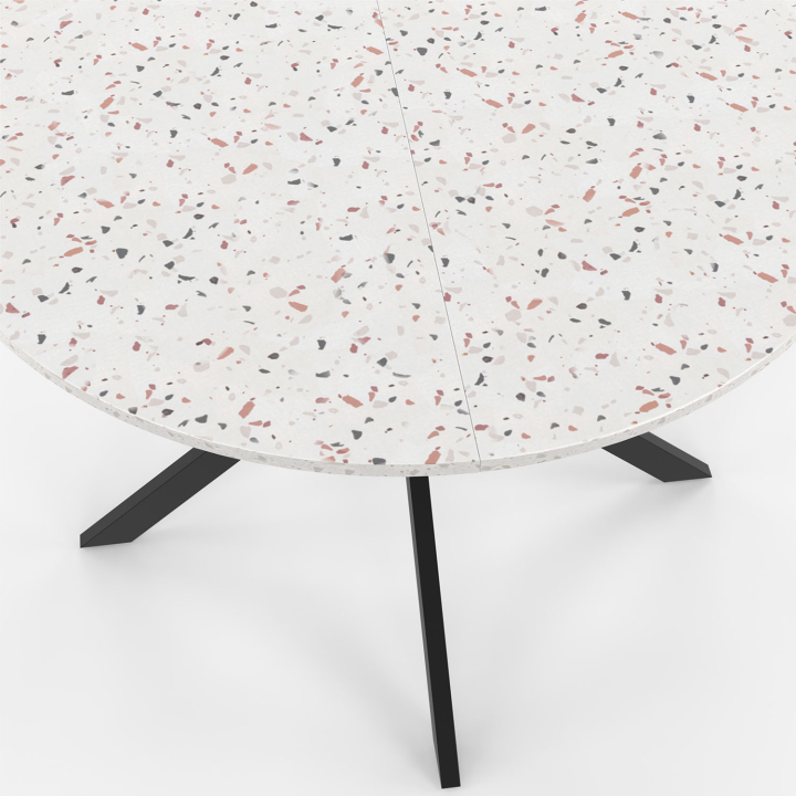 Table à manger ronde ALIX 4-6 personnes pied araignée noir plateau terrazzo SIMONE 110 cm Table à manger ronde ALIX 4-6 personnes pied araignée noir plateau terrazzo SIMONE 110 cm