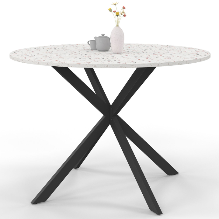Table à manger ronde ALIX 4-6 personnes pied araignée noir plateau terrazzo SIMONE 110 cm Table à manger ronde ALIX 4-6 personnes pied araignée noir plateau terrazzo SIMONE 110 cm