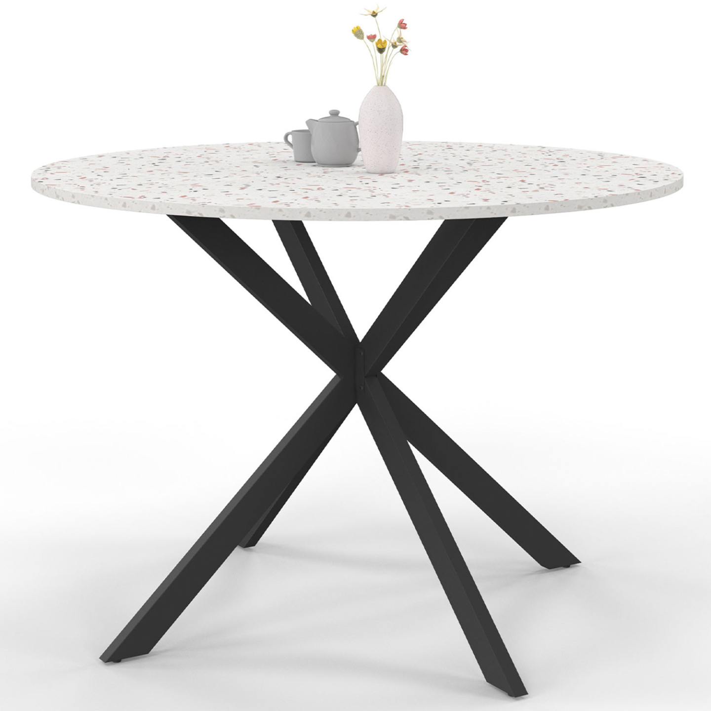 ID MARKET Table à manger extensible ronde ALIX 4-8 personnes pied araignée bois et noir 110-150 cm pas cher