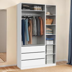 16689 - Armadio modulare bianco con 1 armadio, 7 ripiani e 3 cassetti Dressing modulable TAYLOR 120 x 55 x 200 cm 2 modules avec penderie + étagères + tiroirs blanc