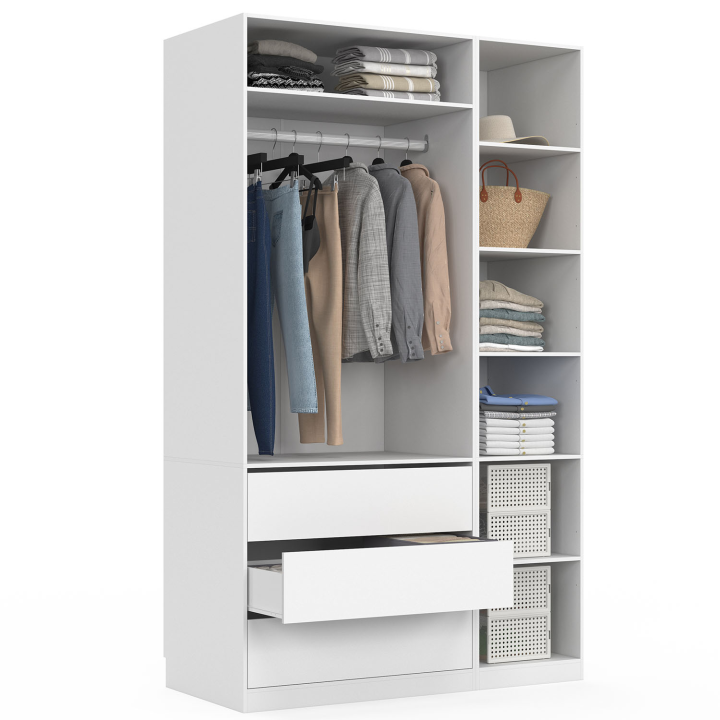 Dressing modulable TAYLOR 120 x 55 x 200 cm 2 modules avec penderie + étagères + tiroirs blanc Dressing modulable TAYLOR 120 x 55 x 200 cm 2 modules avec penderie + étagères + tiroirs blanc