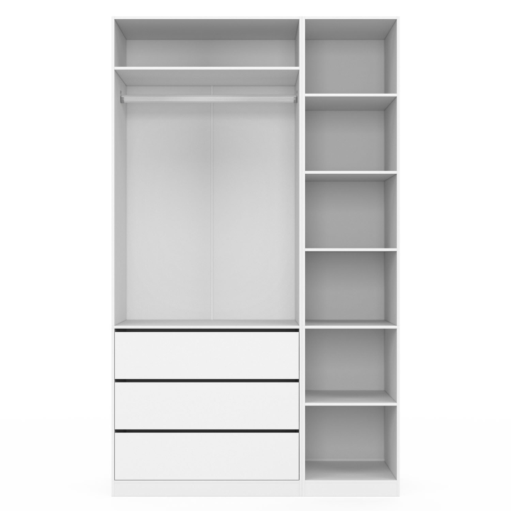Dressing modulable TAYLOR 120 x 55 x 200 cm 2 modules avec penderie + étagères + tiroirs blanc Dressing modulable TAYLOR 120 x 55 x 200 cm 2 modules avec penderie + étagères + tiroirs blanc