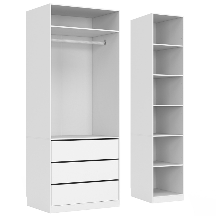 Dressing modulable TAYLOR 120 x 55 x 200 cm 2 modules avec penderie + étagères + tiroirs blanc Dressing modulable TAYLOR 120 x 55 x 200 cm 2 modules avec penderie + étagères + tiroirs blanc
