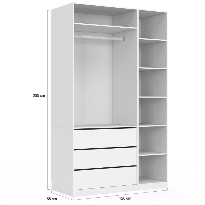 Dressing modulable TAYLOR 120 x 55 x 200 cm 2 modules avec penderie + étagères + tiroirs blanc Dressing modulable TAYLOR 120 x 55 x 200 cm 2 modules avec penderie + étagères + tiroirs blanc