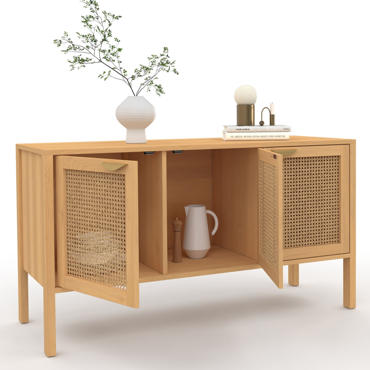 Buffet bas 110 cm EDHEN 3 portes avec cannage Buffet bas 110 cm EDHEN 3 portes avec cannage