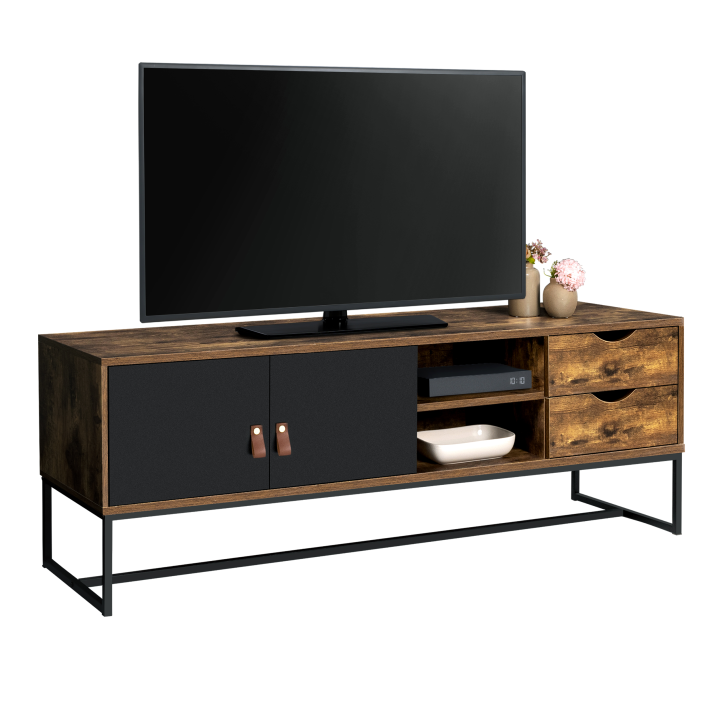 Meuble TV 140 cm CHICAGO 2 portes et tiroirs design industriel Meuble TV 140 cm CHICAGO 2 portes et tiroirs design industriel
