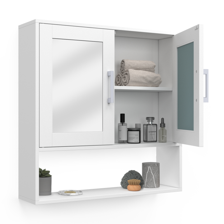 Meuble de rangement suspendu avec miroir pour salle de bain WALDO blanc