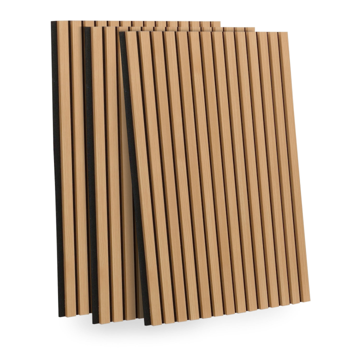 Panneaux acoustiques en tasseaux de bois 250 x 60 cm chêne clair et noir