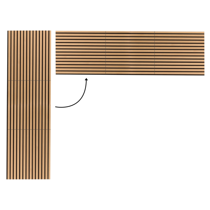 Panneaux acoustiques en tasseaux de bois 250 x 60 cm chêne clair et noir