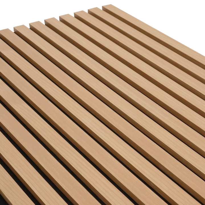 Panneaux acoustiques en tasseaux de bois 250 x 60 cm chêne clair et noir