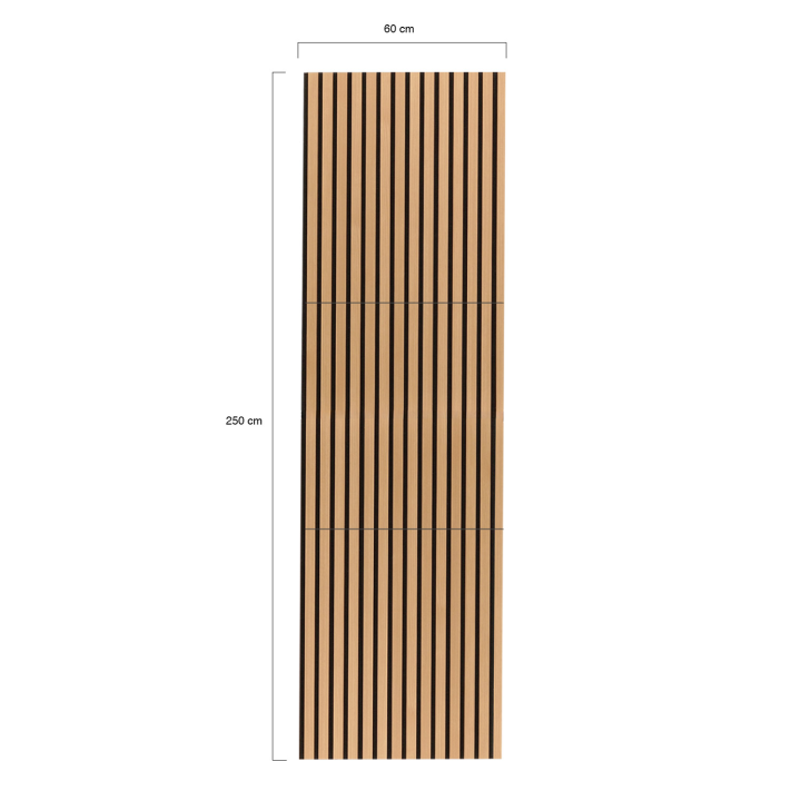 Panneaux acoustiques en tasseaux de bois 250 x 60 cm chêne clair et noir