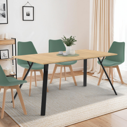 16486 - Tavolo da pranzo industriale, legno e nero, 8 posti a sedere, 160 cm Table à manger rectangle YSEULT 6 personnes bois et noir design industriel 160 cm