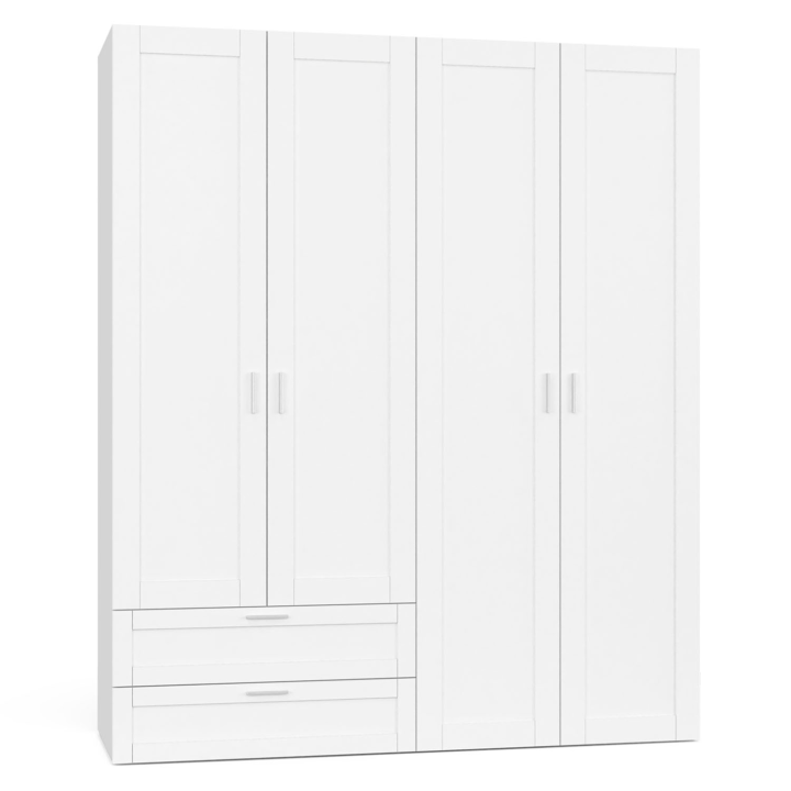 Armoire 4 portes VITO blanc penderie 160 cm avec 2 tiroirs et étagères Armoire 4 portes VITO blanc penderie 160 cm avec 2 tiroirs et étagères