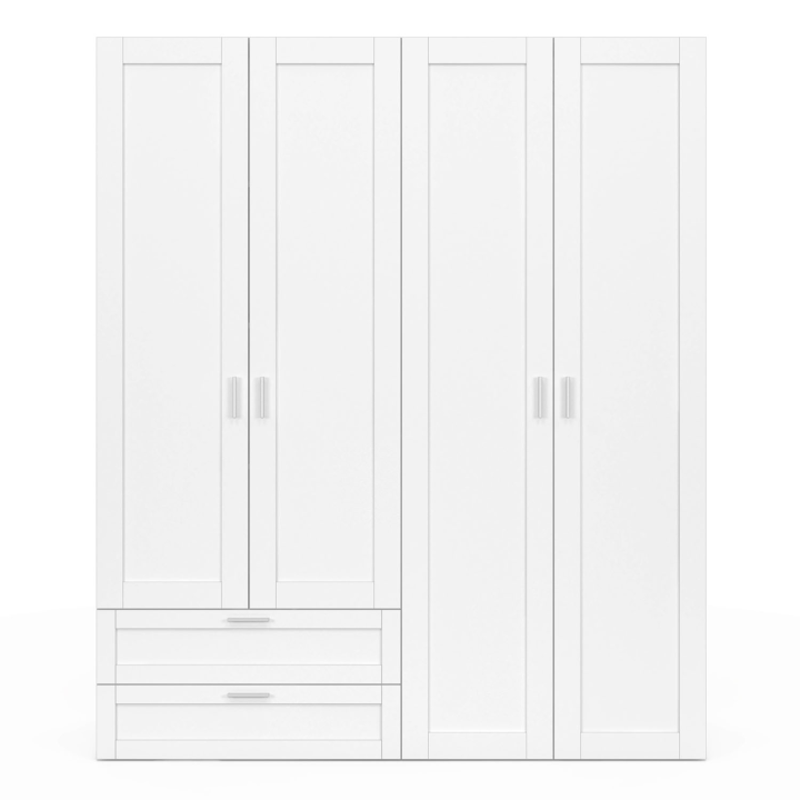 Armoire 4 portes VITO blanc penderie 160 cm avec 2 tiroirs et étagères Armoire 4 portes VITO blanc penderie 160 cm avec 2 tiroirs et étagères
