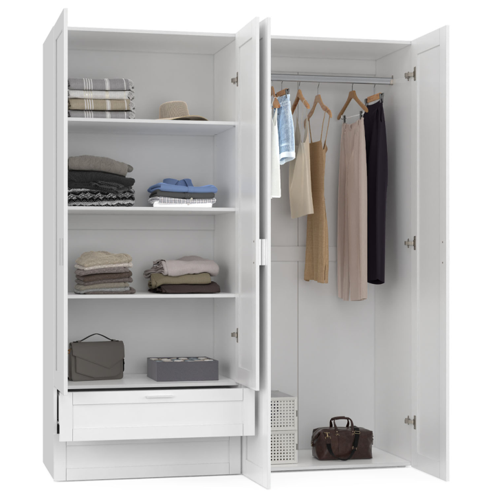 Armoire 4 portes VITO blanc penderie 160 cm avec 2 tiroirs et étagères Armoire 4 portes VITO blanc penderie 160 cm avec 2 tiroirs et étagères