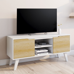 16733 - Porta TV a 2 ante in faggio bianco 110 cm Meuble TV 110 cm FINN blanc 2 portes façon hêtre