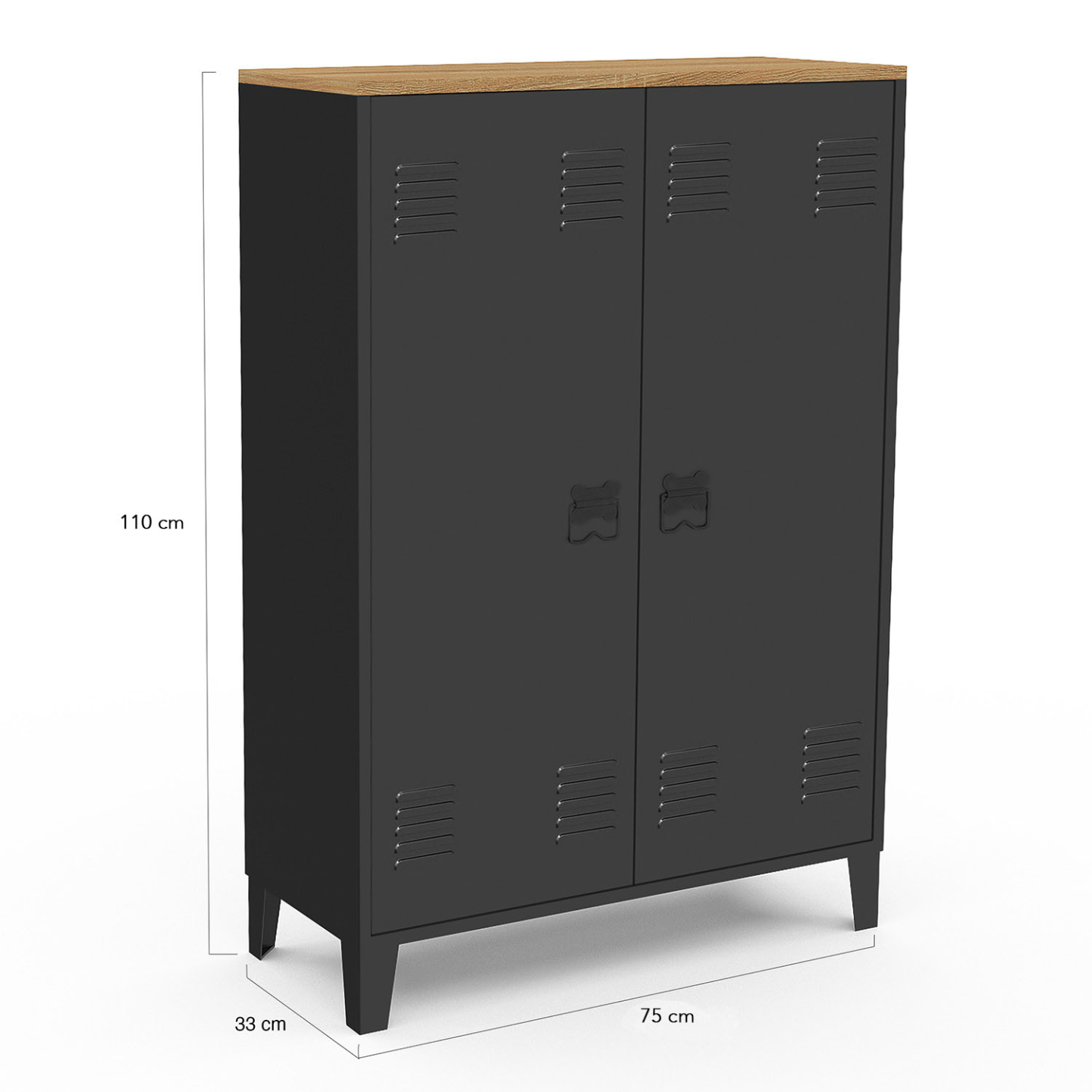 Buffet Casier 180cm ESTER 10 Portes En Métal Noir Plateau Bois Design Industriel 98450537