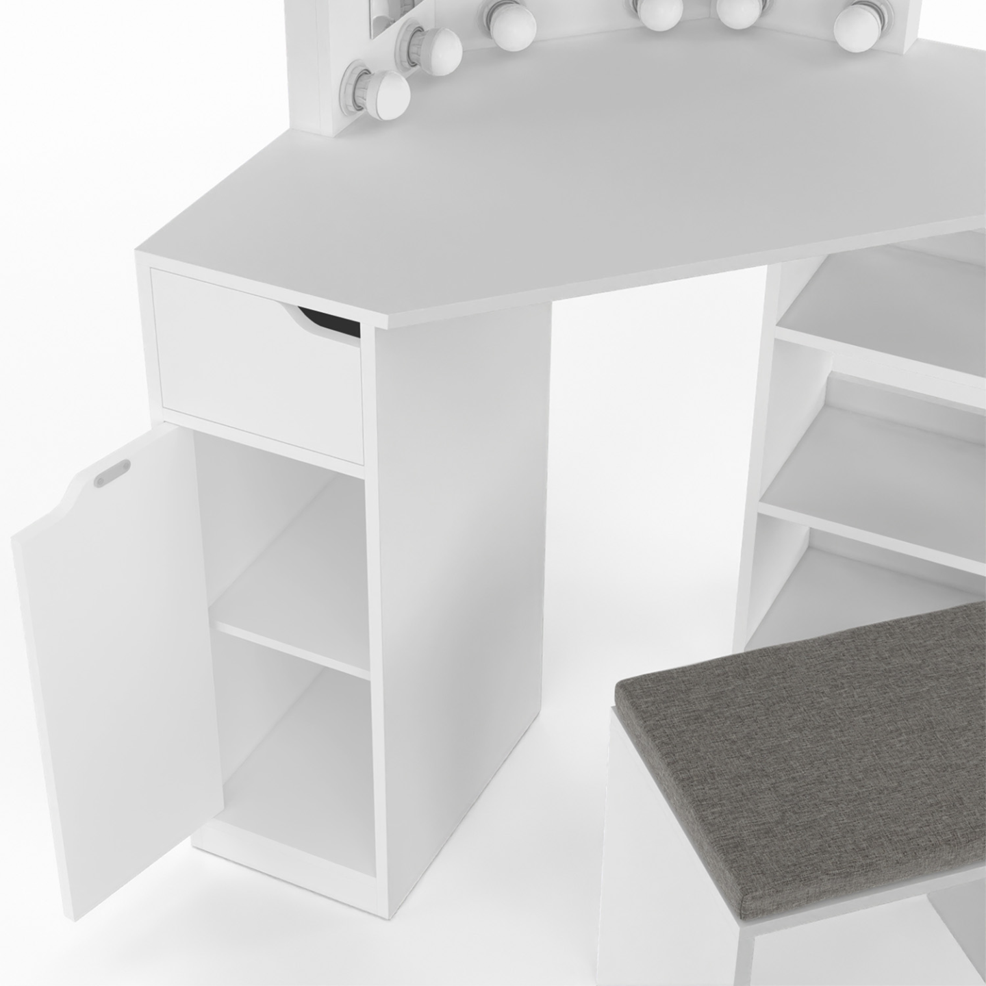 Coiffeuse D'angle Blanche Amazon - 5 Tiroirs - 140x100x60 Cm - Neuf