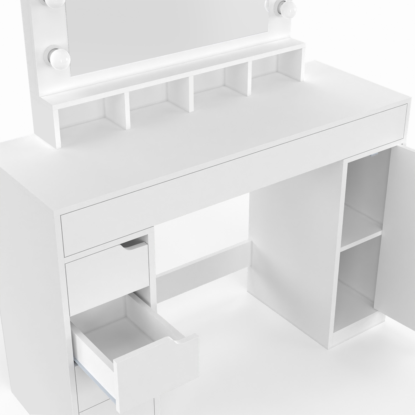 Coiffeuse Blanche Avec Miroir LED Rangements Et Tabouret ZELIA Coiffeuse Blanche Avec Miroir LED Rangements Et Tabouret ZELIA