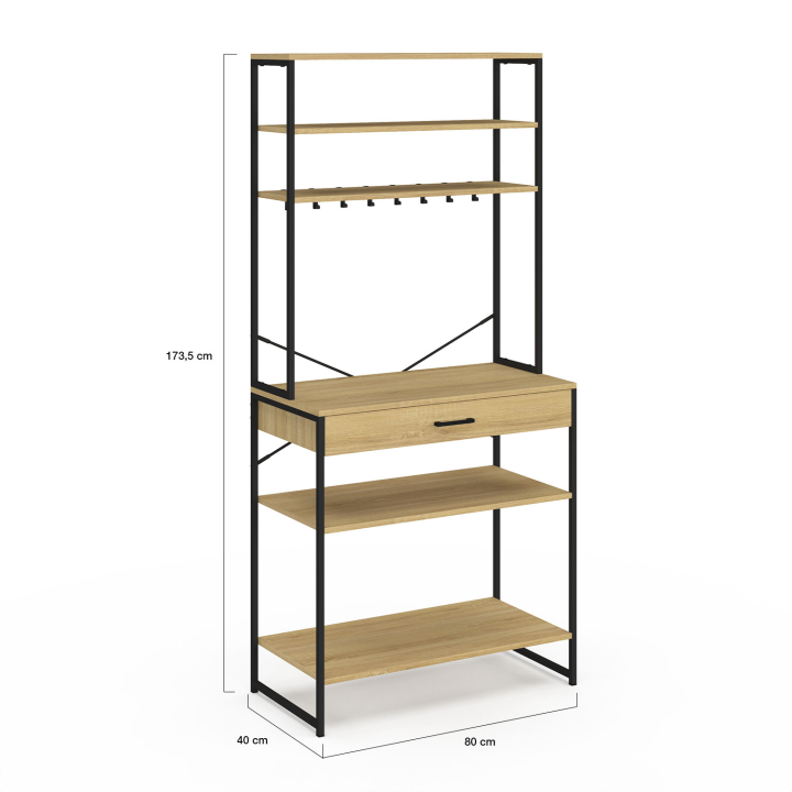 Etagère de cuisine 80 cm DETROIT avec tiroir et crochets design industriel Etagère de cuisine 80 cm DETROIT avec tiroir et crochets design industriel