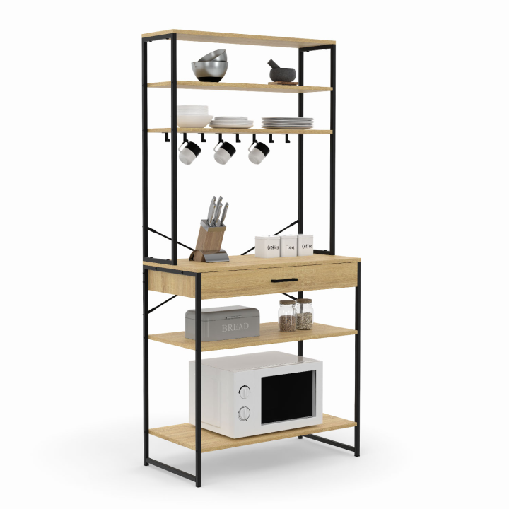 Etagère de cuisine 80 cm DETROIT avec tiroir et crochets design industriel Etagère de cuisine 80 cm DETROIT avec tiroir et crochets design industriel