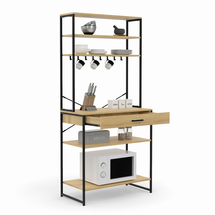 Etagère de cuisine 80 cm DETROIT avec tiroir et crochets design industriel Etagère de cuisine 80 cm DETROIT avec tiroir et crochets design industriel