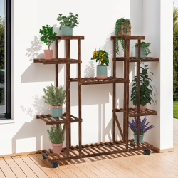 16352 - Blumentopfregal aus Tannenholz 8 Ebenen und Rollen Etagère à pots de fleurs porte plante en bois 8 niveaux à roulettes