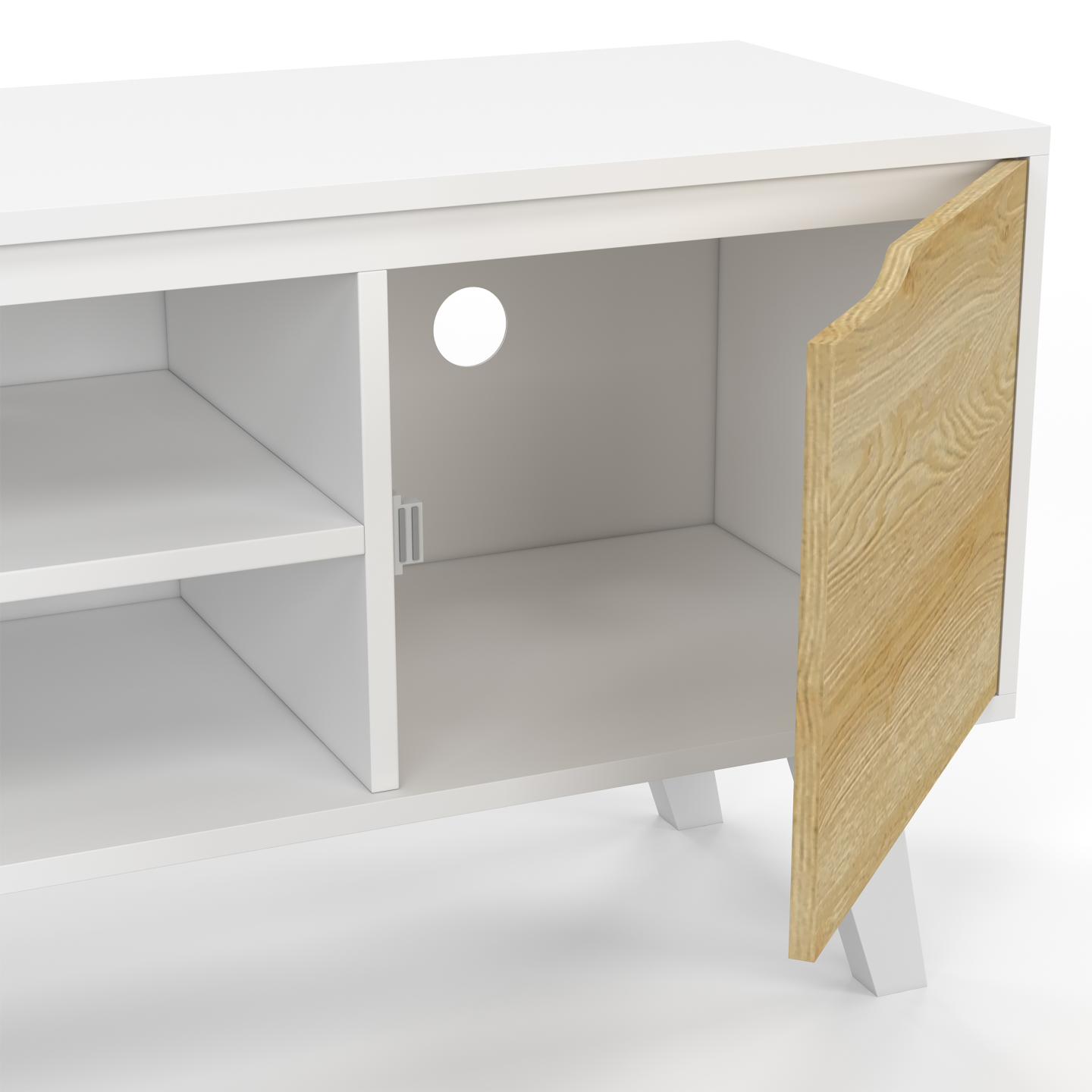 Mueble TV 150x52h cm con 2 puertas en roble y efecto mimbre - Bali 56A