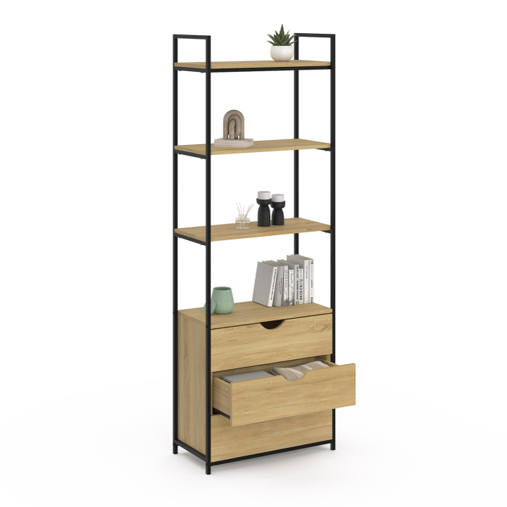 Etagère bibliothèque 4 niveaux avec 3 tiroirs DETROIT design industriel Etagère bibliothèque 4 niveaux avec 3 tiroirs DETROIT design industriel
