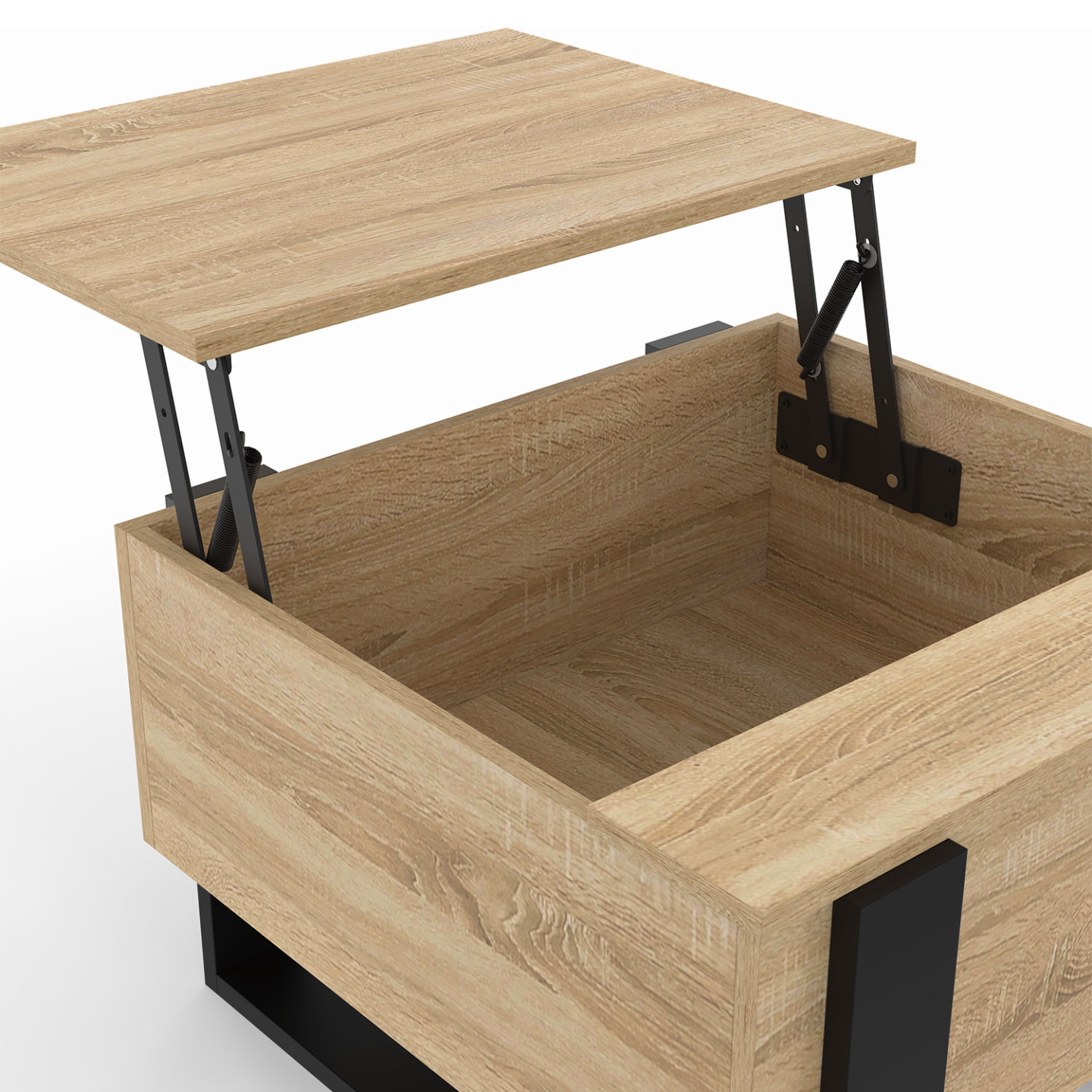 Table basse carrée bois et noir avec plateau relevable 70cm - PHOENIX ...