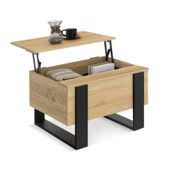 Table basse carrée plateau relevable 70 cm PHOENIX bois et noir