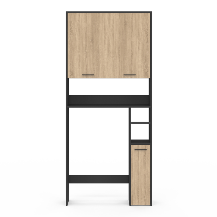 Meuble étagère dessus WC WILL noir et hêtre