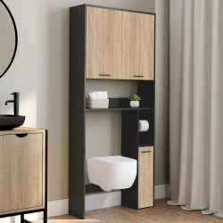 Meuble étagère dessus WC WILL noir et hêtre